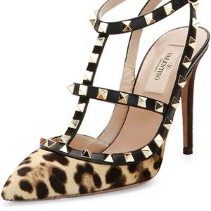 Valentino Garavani Rockstud Stiletto Heel Calf Hair Caged Pumps size 5/35EU